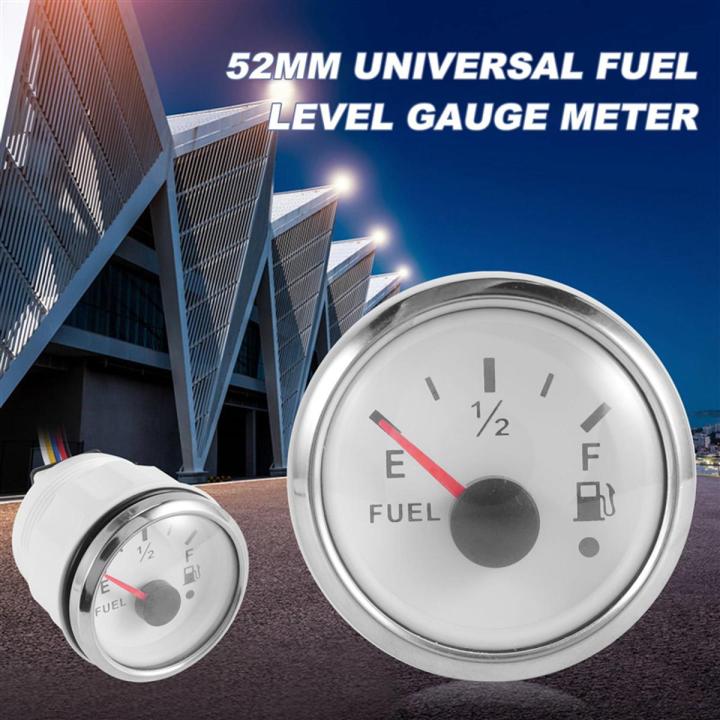 52mm Fuel Level Gauge 0-190Ohm Switchable 240-33Ohm Fuel Oil Level Meter Waterproof Boat Car Gauges with Alarm White