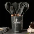 12 Pcs Silicone Cooking Utensils Kitchen Utensil Set - Heat Resistant Non-Toxic BPA Free Spatula Set with Turner Tongs,Spoon,Brush,Whisk-Wooden Handles Kitchen Gadgets Tools Set for Nonstick Cookware. 
