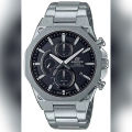 Casio Edifice Mens Steel Slimline Solar Power Black Date Dial Silver Steel Band Watch-EFS-S570D-1AUDF. 