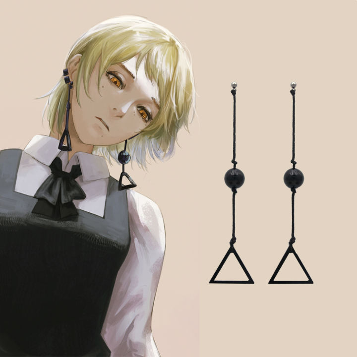 Anime Chainsaw Man Earrings Hunger Devil Fami Famine Devil Drop Earrings Black Triangular Long Earrings for Women Jewelry Gift