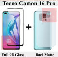 Tecno Camon 16 Pro 9D Glass Protector Tempered Glass Edge To Edge + Back Matte Protector Fiber Carbon Soft Skin Sheet For Tecno Camon 16 Pro. 