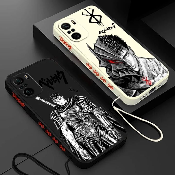 Anime Cool Berserk Guts Phone Case For Xiaomi Redmi Note 12 12Pro 11 11S 11T 10S 10 9S 9T Pro Plus 5G Liquid Left Rope