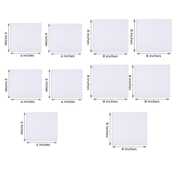 10 Pack Mini Canvas Panels - 5pcs (6 x 6 ), 5pcs ( 8 x 8 )100% Small Cotton Stretched Canvas Boards for Painting.