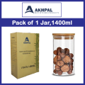 AKHPAL  Glass Jar Wooden Lid For Food Storage Containers Set , 1 piece 1400ml Airtight Jar With Lids, Kitchen Wooden Jars Canisters For Sugar, Candy, Cookie, Rice And Spice Jars Transparent (set Of 1,1400 ml). 