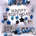 Silver Happy Birthday Foil Balloon For Birthday Party Decoration with '10'pcs Blue,'10'pcs Black, '10'pcs Silver Latex Balloons Theme Set For Birthday Decoration and Celebrations- Birthday accessories. 