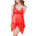 Red Floral Lace Night Dress for Women, Soft Sleepwear, Comfortable and Easy to Wash. 