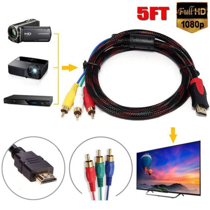 uxcell HDMI to RCA Cable, HDMI Male to 3RCA AV Composite Male M/M