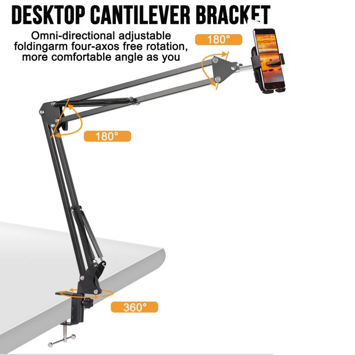 Overhead Tripod Articulating Arm Phone Holder mount, Lazy tripod Video Webcam Arm Stand for Baking Crafting Demo Videos/Live Streaming makeup sketching vlog or blog tripod stand
