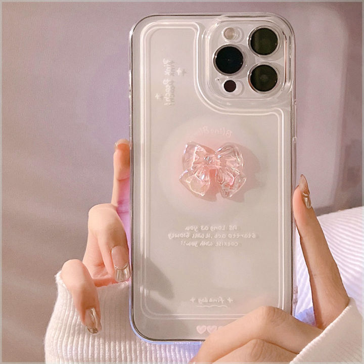 【2024】 Korean 3D Bow Clear Soft Case for iphone 15 14 Pro Max 13 12 Pro 11 X XR XS 7 8 Plus SE3 MiNi Candy Cute Transparent Cover