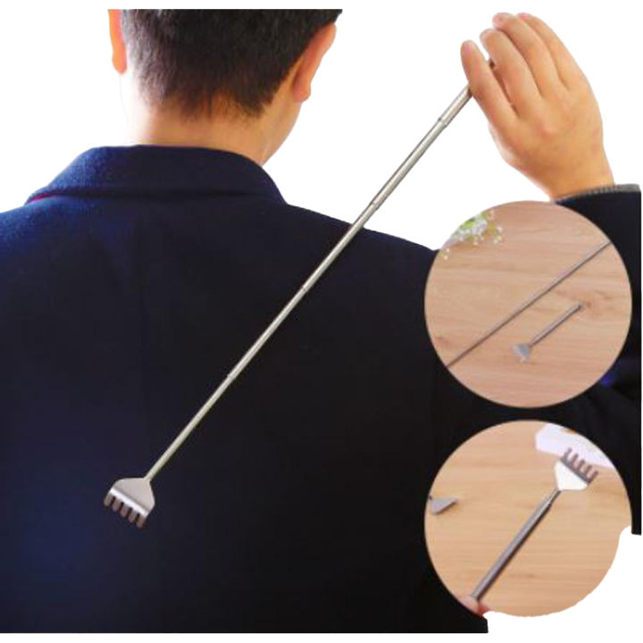 Portable Telescopic Back Scratcher Itch Massage Tool Adjustable Steel Pen-type Clip Tickle Massage Scratch-Silver