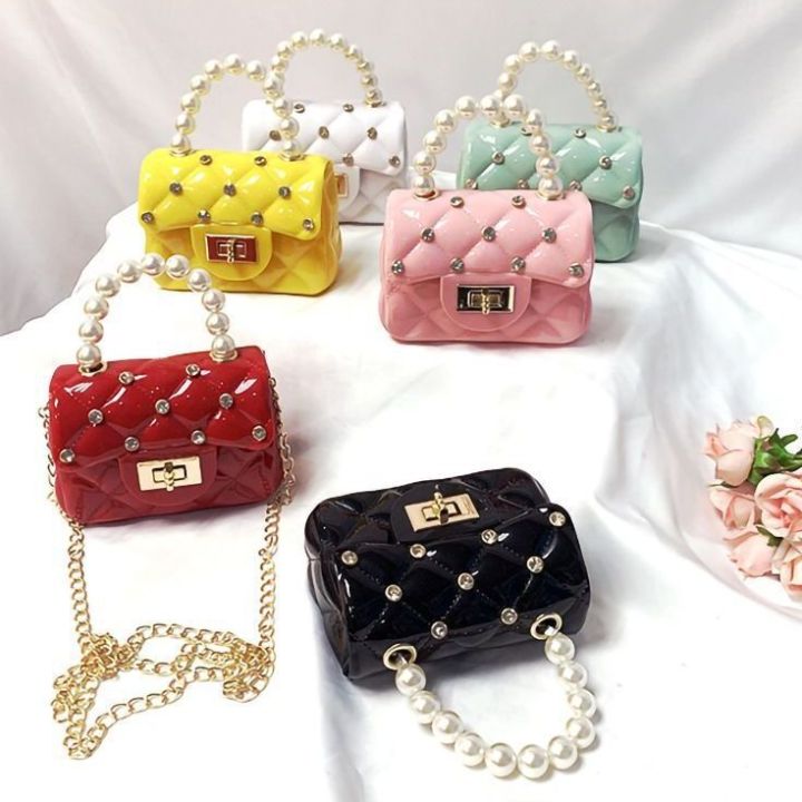 Fancy Mini Jelly Cross Body Bag for Girls With Metal Golden Strap Girls PVC Crossbody Coin Purse Mini Hand Bag for Girls