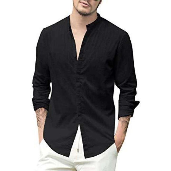 Xeesh Collection Black Ban Collar Shirt For Men EC-01