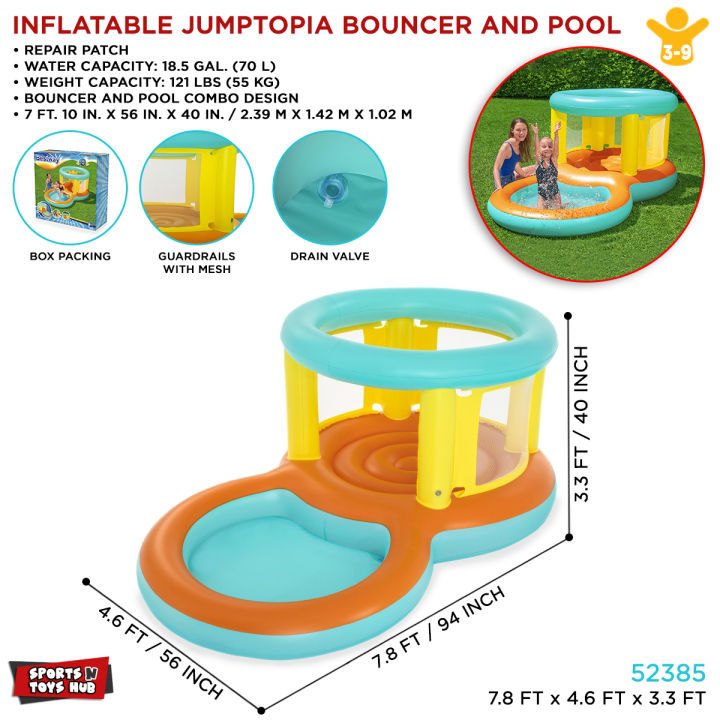 4 Ft Bestway Inflatable Jumptopia Bouncer and Play Swimming Pool For Kids Solid Shape Sorting Wall Colorful Swimming Pool With Vinyl 5 Inch Depth Little Jumpers Water Splash Kid Play Fun Party Game Indoor & Outdoor Picnic With Family Easy & Simple 52385