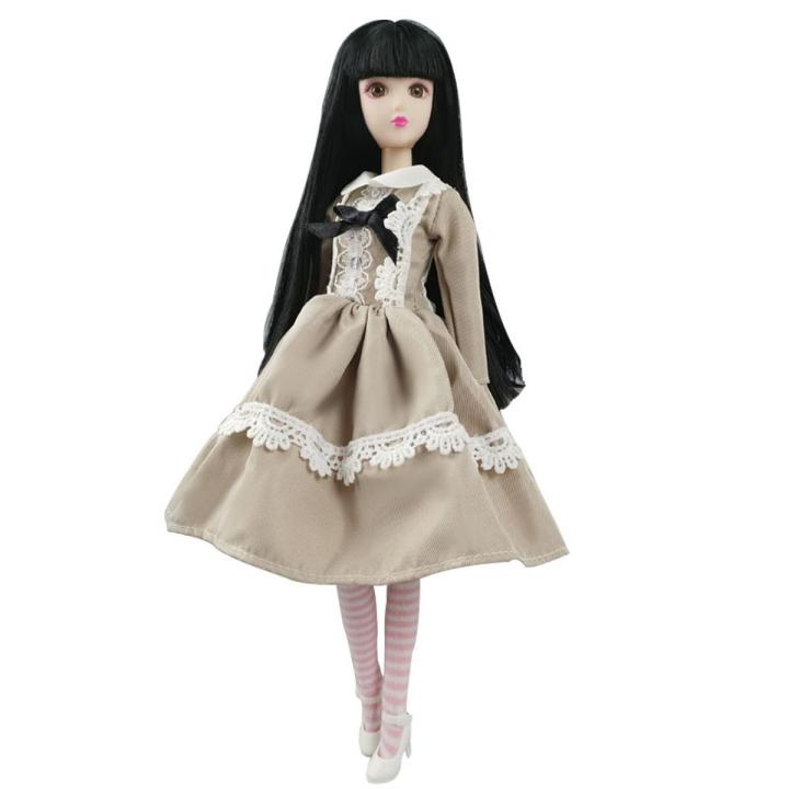 Khaki White Lace Lolita Fashion Doll Dress For Barbie Doll Outfits Clothes For 1/6 BJD Doll Party Gown Toys For Children