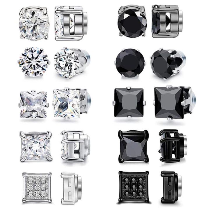 Zircon magnet earrings clip-on earrings for men 1-10 pairs of crystal strong magnetic earrings for women punk round non-pierced jewelry