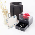 Preserved Rose Flower Design Ring Necklace Display Holder Jewelry Storage Box. 