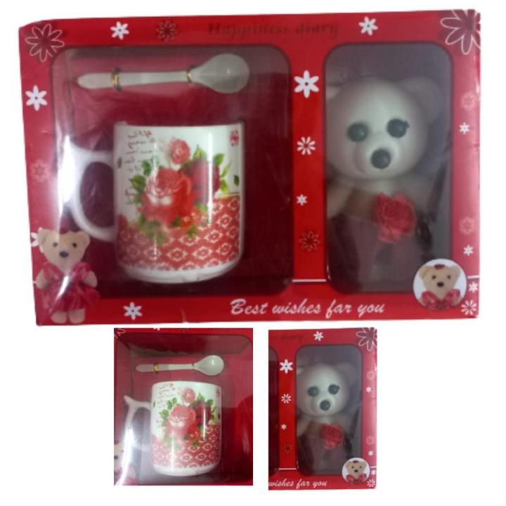 Gift pack Teddy Bear With Mug Love Life Set Best Gift Set - Red