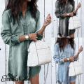 2018 Women Casual V Neck Blouse Tassel Denim Top Ladies Tunic T Shirt Mini Dress. 