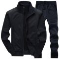 Plain black stand collar tracksuit for men. 