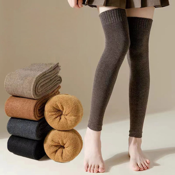 Wool Leg Warmers Thicken Thermal Fleece Lined Leg Warmers , Winter Warm Cashmere Wool Knee Brace Thickened Wool Leg Stocking Thermal Cycling Skiing Running Knee Pads Knee Sleeves For Women & Men