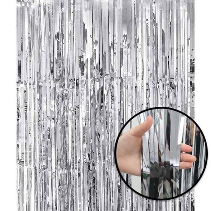 Back Drop Foil Curtains Silver Size 3 Feet Width & 3 Feet Height, Best for Birthday, Wedding Decoration