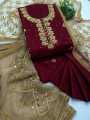 3 Piece fancy white color unstitched Dress for women – Kataan silk Shirt & Trouser with Net Dupatta. 