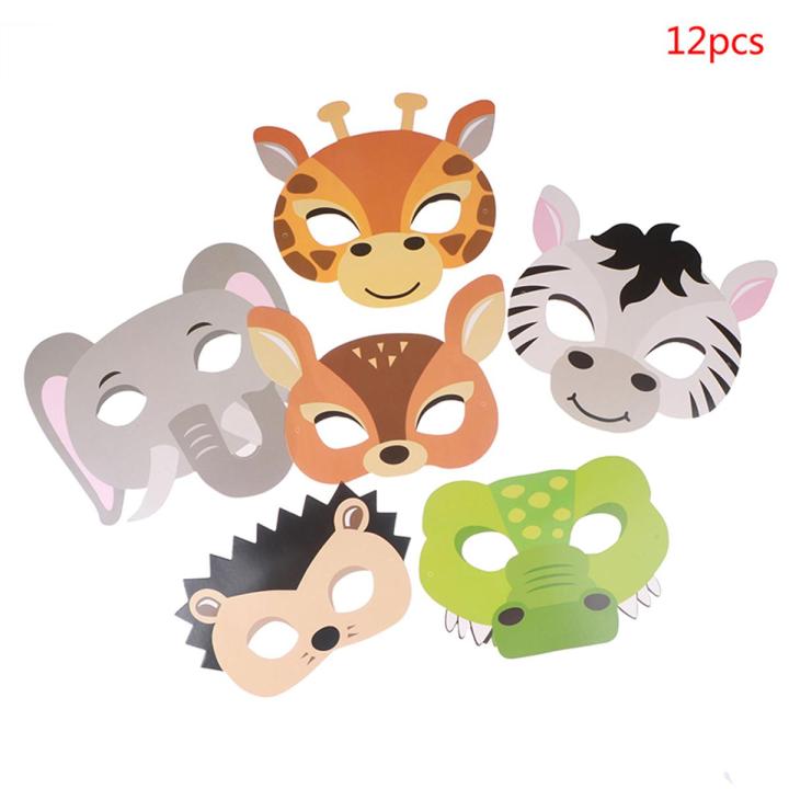 12pcs Mask Birthday Party Supplies Paper Animal Masks Cartoon Kids Party