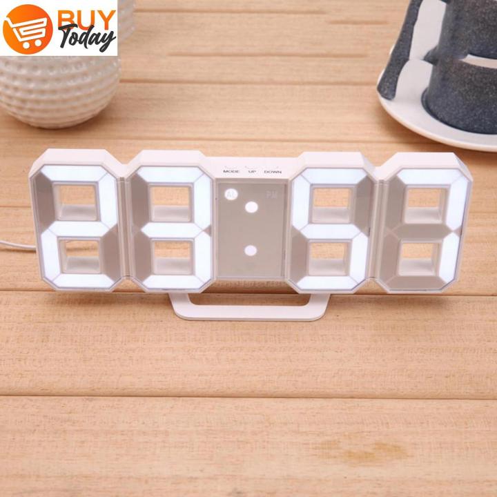 Buytoday 3D LED Digital Clock Snooze Bedroom Desk Alarm Clocks Hanging Wall Clock Calendar Thermometer Voice Control Backlight Time Temperature Display For Bedroom Office Living Room Home Decor Gift