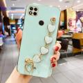 For Xiaomi Redmi 10A Back Cover with Love Heart Wristband Chain Fashion Shiny Bracelet Square Bumper Camera Lens Protection Soft Silicone Protective Case. 