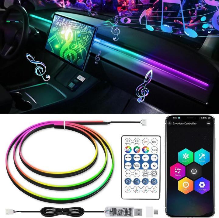 Multicolor LED Symphony Ambient Light For Car Interior USB Decoration Atmosphere Neon RGB Rainbow Acrylic Strip Mobile APP Control and Remote Control
