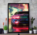 Red Light Car Gaming Poster Wall Hanging Glass Photo Frame in Premium Glossy Photo Paper A4 8x12” size for Home Decor and Decoration Accessories. 