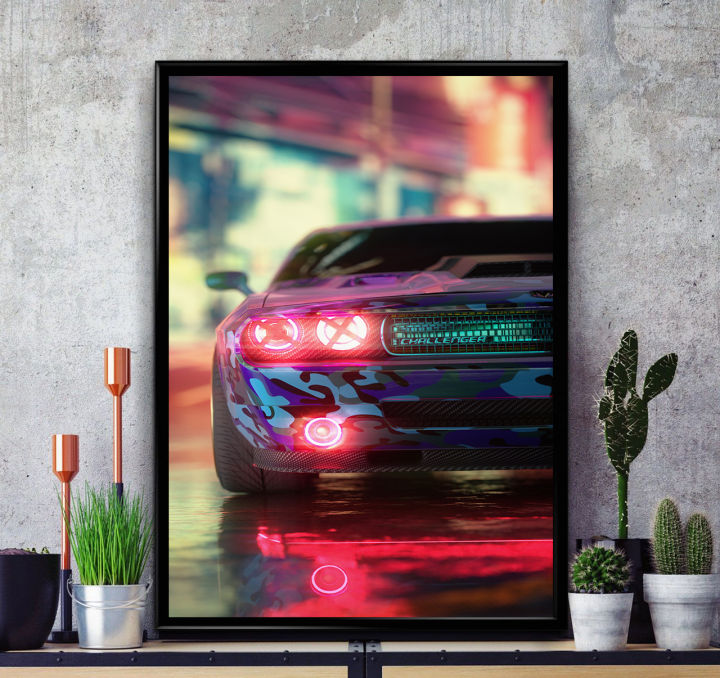 Red Light Car Gaming Poster Wall Hanging Glass Photo Frame in Premium Glossy Photo Paper A4 8x12” size for Home Decor and Decoration Accessories