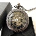 Retro Manual Mechanical Pocket Watch Mirror Hollow Flip Roman Type Black Mechanical Movement Pocket Watch, Ideal choice for Gifts. 