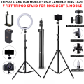 Aluminium 7 Feet Tripod Stand For Ring Light, Mobile Phones & DSLR Cameras - 360 Rotatable Portable & Adjustable 7 Ft Long Tripod With Mobile Holder & Ball Head - Best Use For Videography, Photography, Tiktok, Youtube, Studio Lighting, Equipment - Black. 
