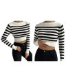 bellylady Omens Cropped Striped Sweaters Oversized Batwing Long Sleeve Crew Neck Crop Tops Knit Pullover. 