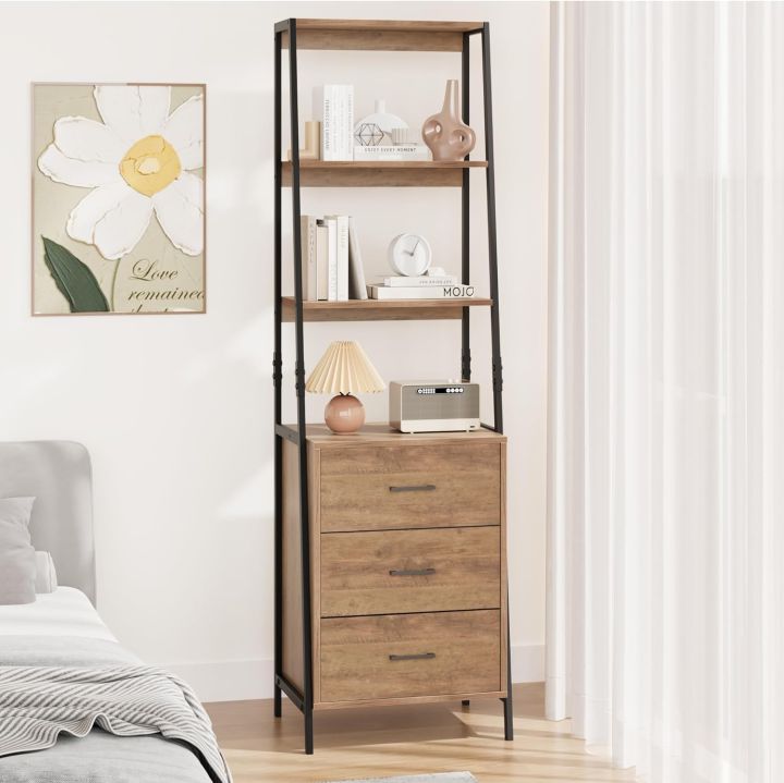 Industrial%20Bookshelf,%20Tall%20Bookcase%20with%203%20Fabric%20Storage%20Drawers,%20Display%20Standing%20Shelf%20Unit%20for%20Living%20Room,%20Home%20Office,%20-%20Image%203