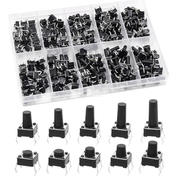 200Pcs Kit Assortment Mini Tactile Push Button 6x6 mm 4 pin Pushbutton ...