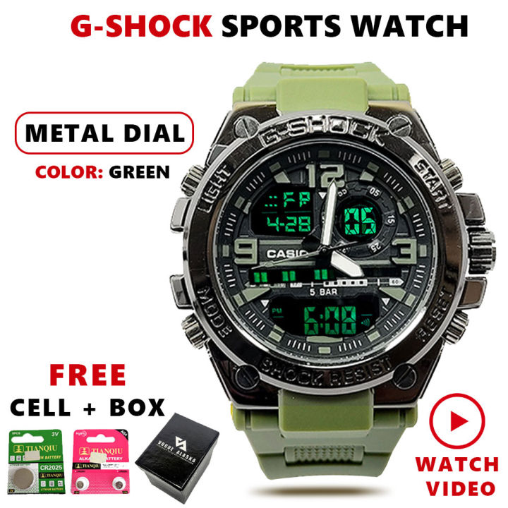 GSTW-300 Sports Fashion Metallic Dial Dual Display Chronograph 20BAR Water Resistant Sports Watch for Men