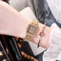 Hot Diamond Watch for Women Luxury Brand Ladies Gold Square Watch Minimalist Analog Quartz Movt Unique Female Women's Wristwatch. 