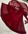Two Layer Border chiffon Front & Back Lace work Long Flare Maxi With Plain Dupatta 3 pieces dress for girls. 