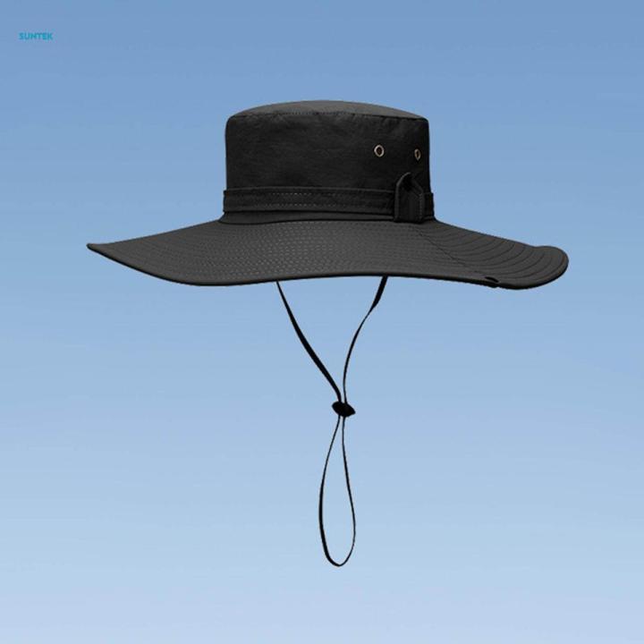 Wide Brim Bucket Hat Polyester Fisherman Visor for Vocation Outdoors Fishing Style A Black
