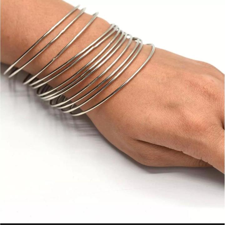 Silver Steel Metal Bangles 12 Piece
