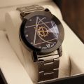 Online Sale Black Stainless Steel Crystal Wrist Watch Simple Quartz Watch Men Women. 