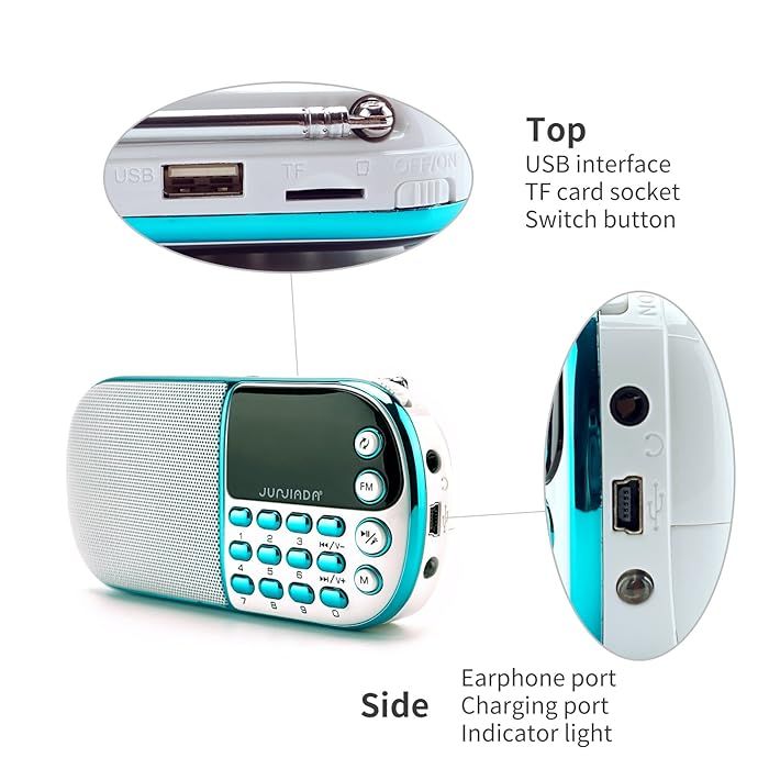 Portable Mini USB FM Radio rechargeable with Speaker Music Player Micro SD/TF Card Radio Speaker(18650 2000MA) (White) ORIGINAL UK ZONE STOCK