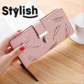 Stylish Mall -Luxury Pu  Leather Women Wallets Long Hasp Fold-Over Pattern Coin Purses Hollow Leaf Zipper Buckle Wallet for Girls Card Holder and money. 