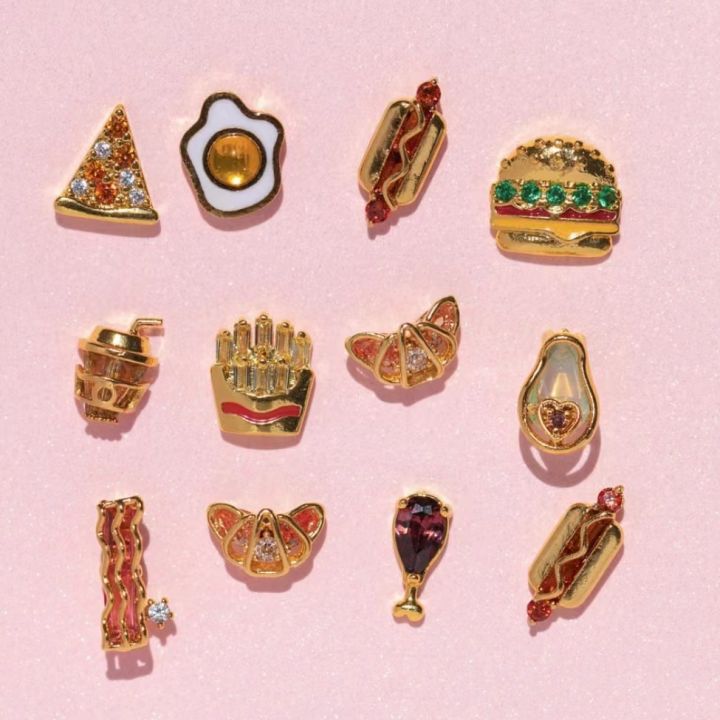 Creative Cute Small Zircon Donut sushi Hot Dog Bun Chicken Leg Pizza Burger Fries Food Stud Earring For Women Earring