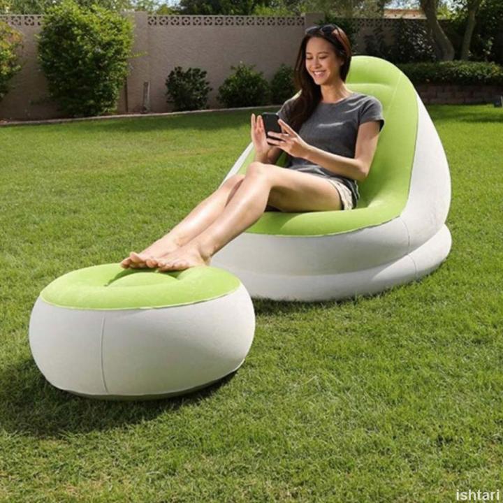 Bestway 75053 Comfort Inflatable Relaxing Single Air sofa Chair + Foot Rest Lounge Seat Sofa
