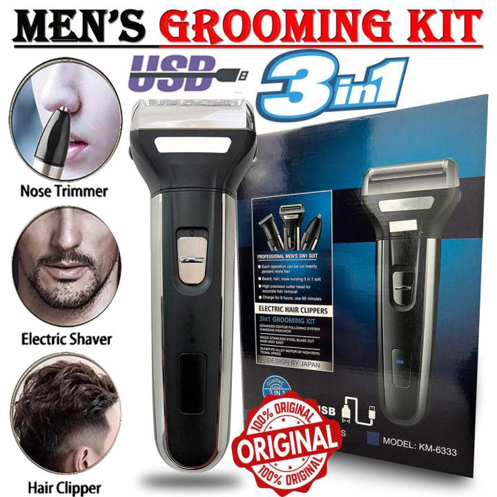Original ( 3 in 1 ) 6333 , 6331 Electric Shaver / Hair Clipper / Nose Trimmer / USB Charging / Rechargeable Men’s Body Hair Removal Machine / Grooming Kit / Professional Best Trimming Shaving Machine For Men ( Proper Checking Before Sending )