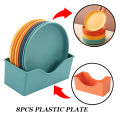 8pcs Multi Color Plate Set With Stand Unbreakable Dinner Plates Snacks Salad Plates Candy Dish Appetizers. 