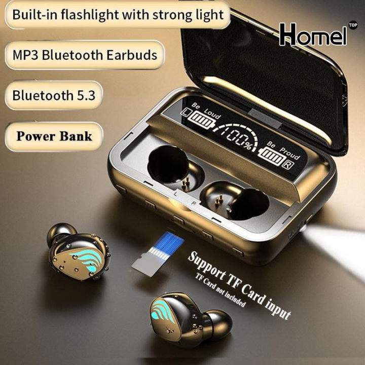 M13 Mini TWS Wireless Bluetooth 5.3 Earbuds Noise Cancelling Earphones Handfree Calling Driving Headphones Support TF Card Input MP3 Player Music Headset with Charging Box and Led Flashlight